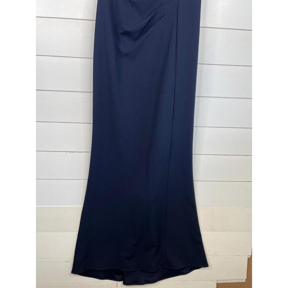 XSCAPE Navy Blue Off Shoulder Ruched Floor Length Evening Gown Dress Size 6 - Picture 8 of 13